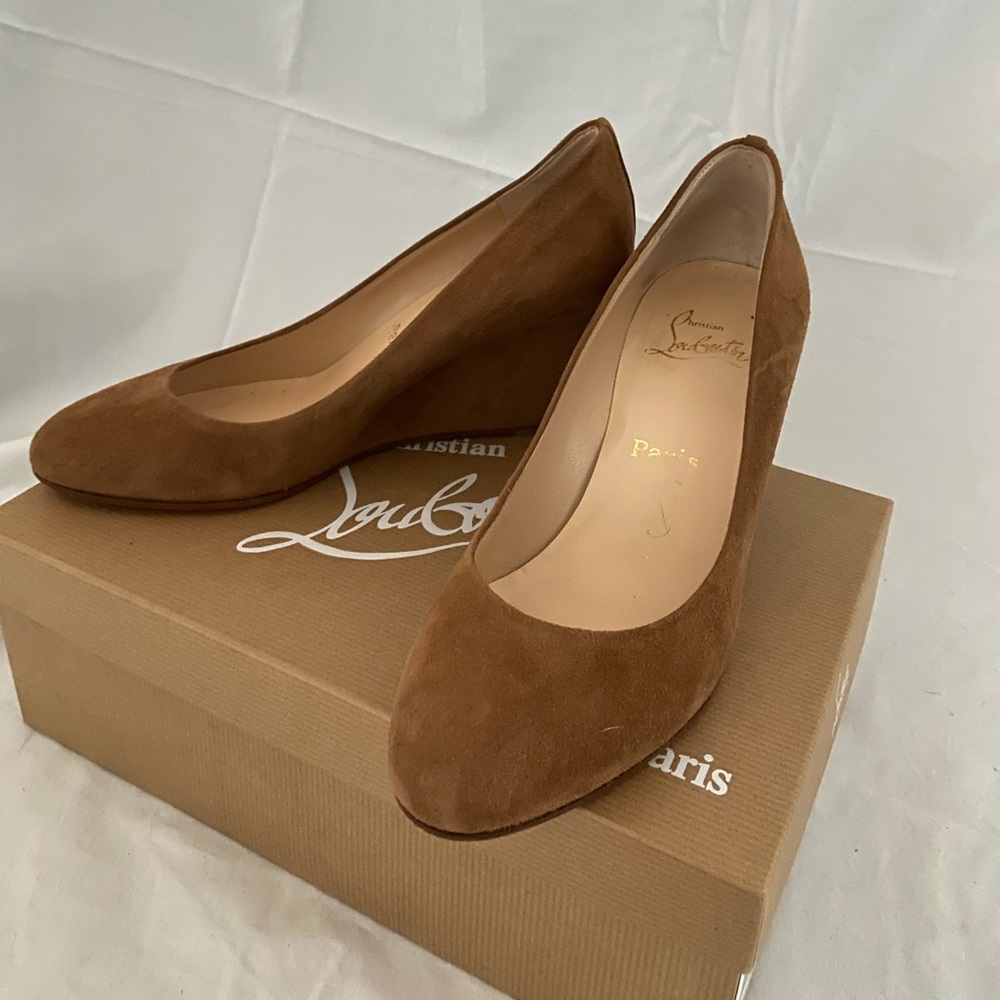 Camel Christian Louboutin wedges
